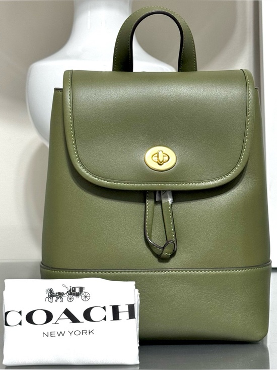 Coach Handbags - COACH Originals Turnlock Glovetanned Leather Backpack, OLIVE GREEN